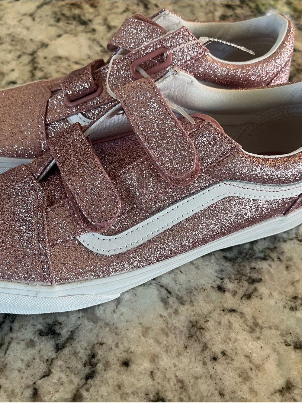 Vans youth size 7 Glitter Velcro Sneakers - Rose Pink and White